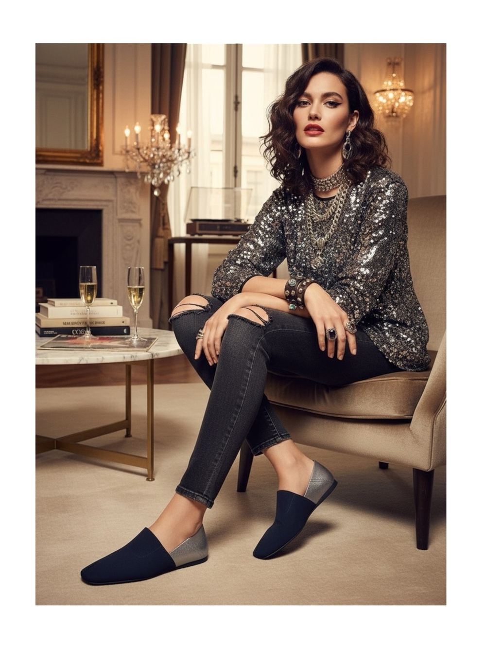 Donald J Pliner® ༄ Audra Leather Espadrille Flats ༄ Navy + White Metallic ༄ 9.5M